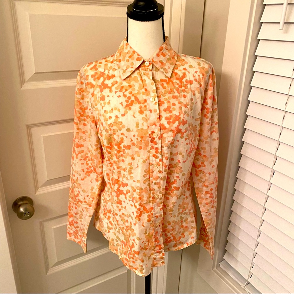 Gap|| Cream/peach/tan dot button down long sleeve blouse